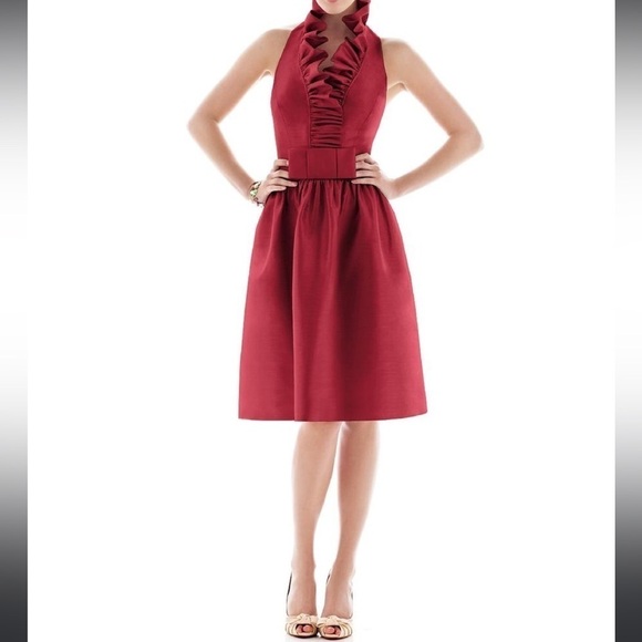 Alfred Sung ruffle Halter Retro style D470 special occasion dress Sz 6 - Picture 8 of 9